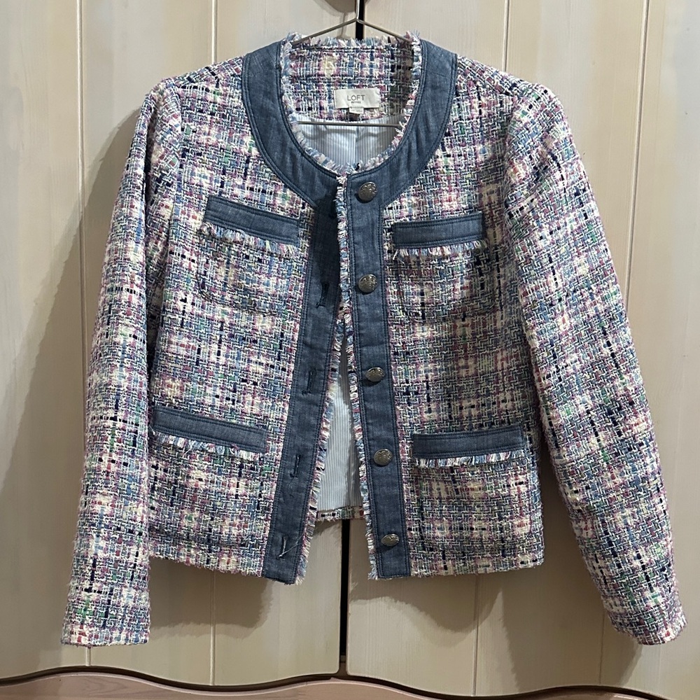 LOFT Tweed Blazer with Blue and Pink Accents